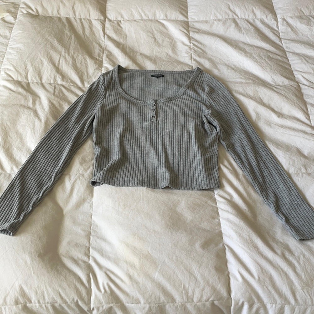Gray Swoop-neck Long Sleeve